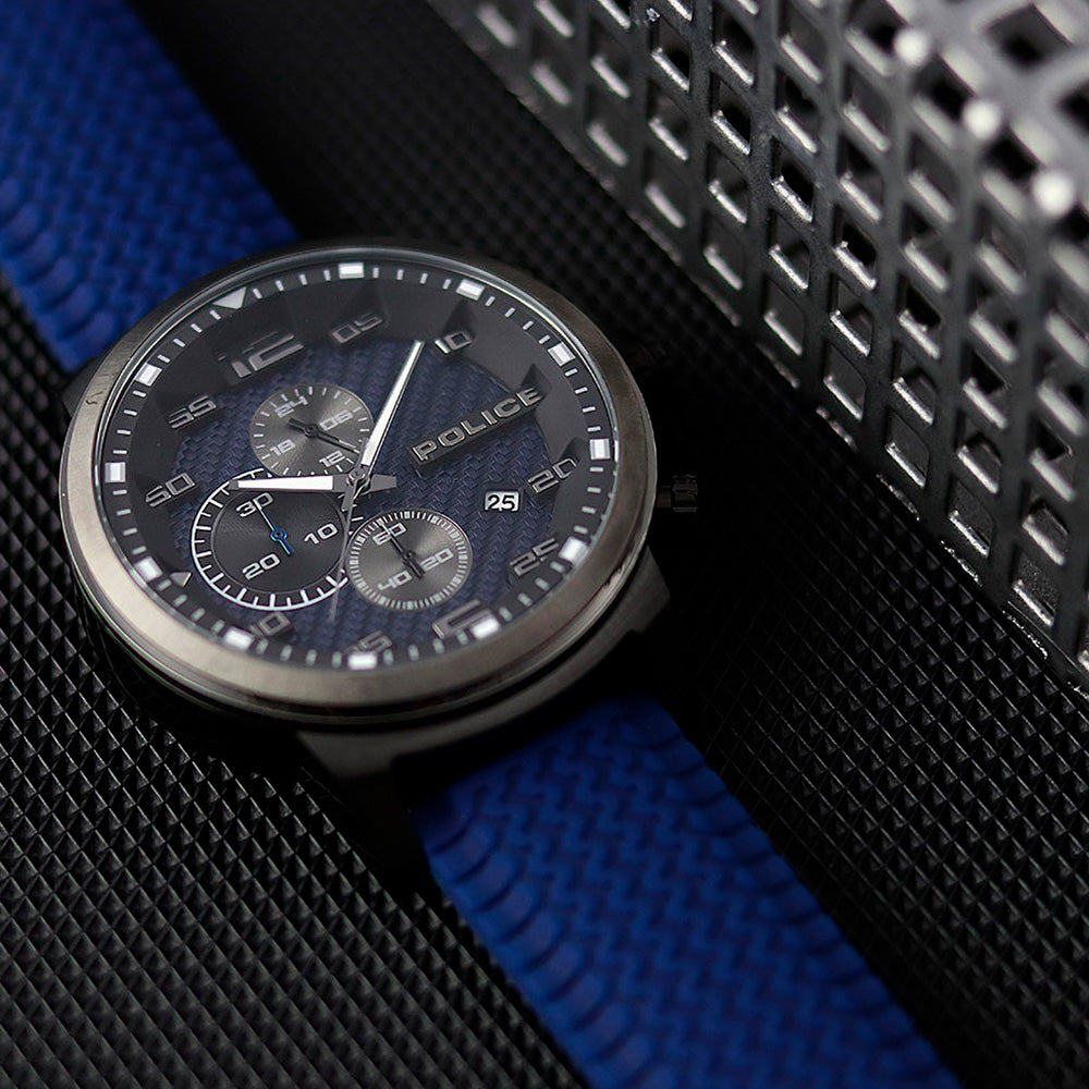 POLICE MEN'S BROMO BLUE DIAL SILICONE WATCH - LIFESTYLE VIEW