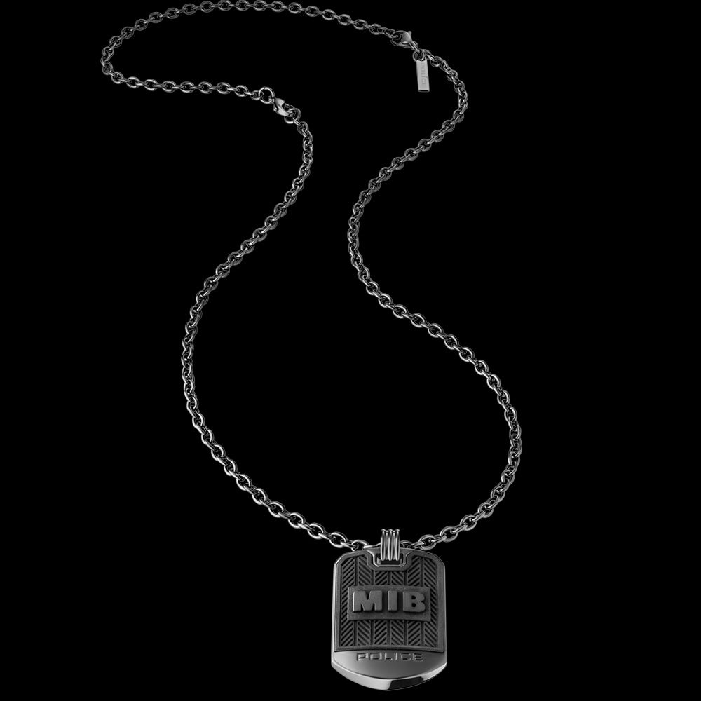 POLICE MEN IN BLACK STAINLESS STEEL DOG TAG LIMITED EDITION NECKLACE - FULL VIEW