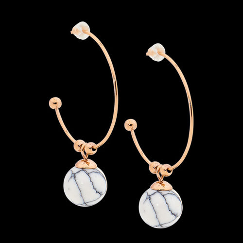 ELLANI STAINLESS STEEL ROSE GOLD 27MM HOOP HOWLITE BALL EARRINGS