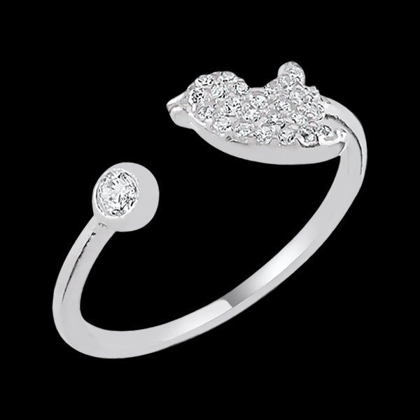 LUXXURY STERLING SILVER BIRDIE PAVE CZ ADJUSTABLE RING
