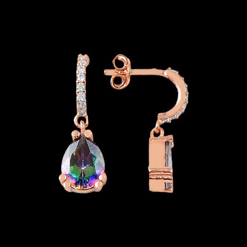 LUXXURY STERLING SILVER ROSE GOLD TEARDROP MYSTIC TOPAZ PAVE CZ DROP EARRINGS