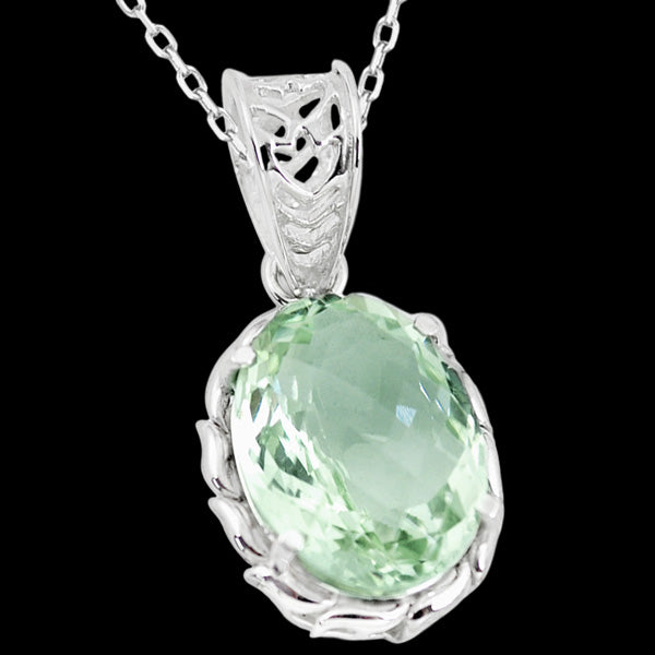 STERLING SILVER 16.2 CARAT GREEN AMETHYST OVAL CUT NECKLACE