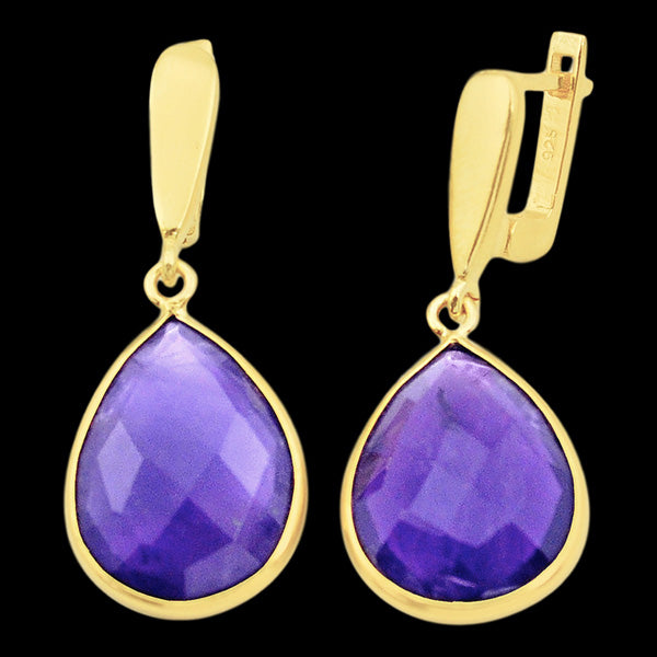 STERLING SILVER 22 CARAT AMETHYST 14K GOLD PLATE DROPLET EARRINGS