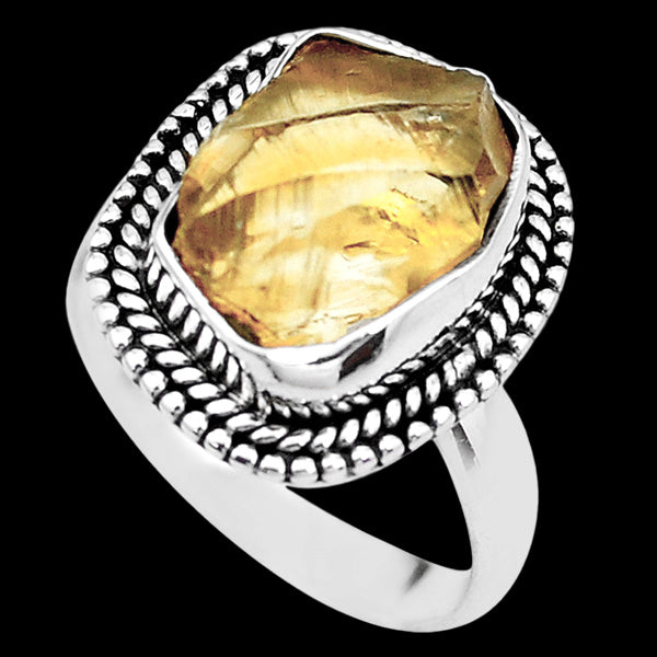 STERLING SILVER 7.8 CARAT ROUGH CITRINE SURROUND RING