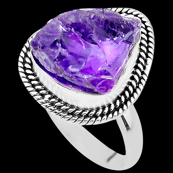 STERLING SILVER 10 CARAT ROUGH AMETHYST SURROUND RING Silver Steel