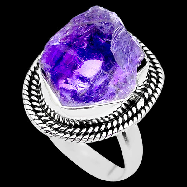 STERLING SILVER 10.2 CARAT ROUGH AMETHYST SURROUND RING