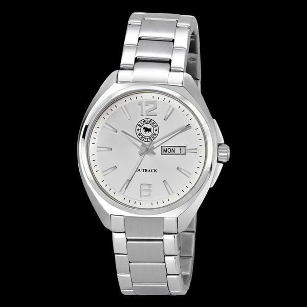 RINGERS WESTERN OUTBACK WHITE DIAL STEEL WATCH - SIDE VIEW