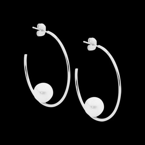 ELLANI STAINLESS STEEL 39MM PEARL HOOP EARRINGS