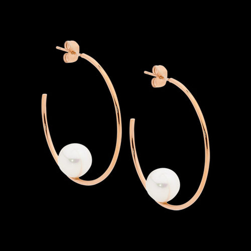 ELLANI STAINLESS STEEL ROSE GOLD 39MM PEARL HOOP EARRINGS