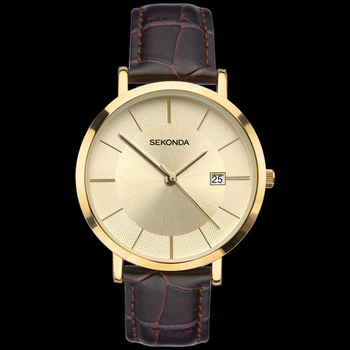 SEKONDA MEN'S CLASSIC GOLD DIAL DATE WATCH