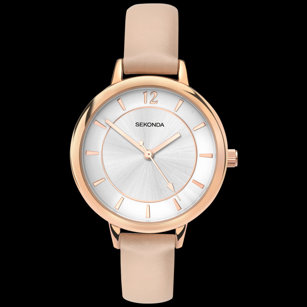 SEKONDA LADIES ROSE GOLD WHITE DIAL LEATHER WATCH