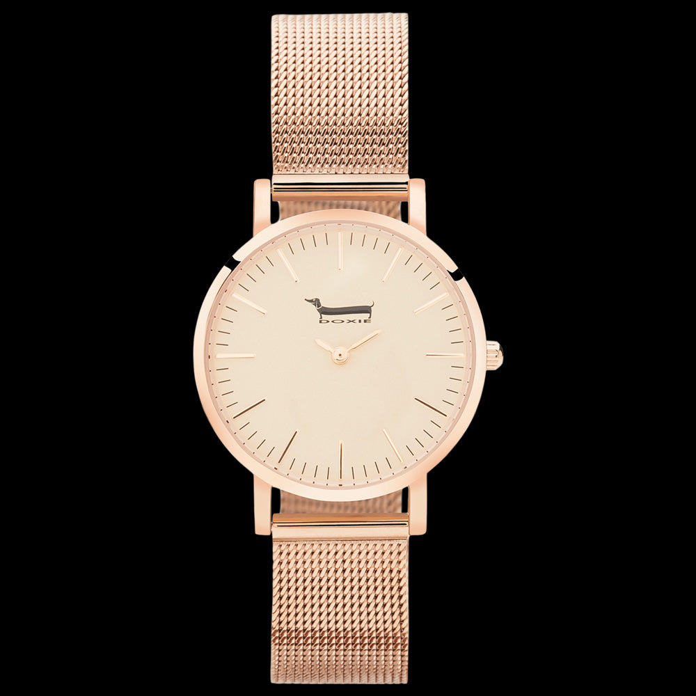 DOXIE KRANSKY 34MM ROSE GOLD MESH WATCH