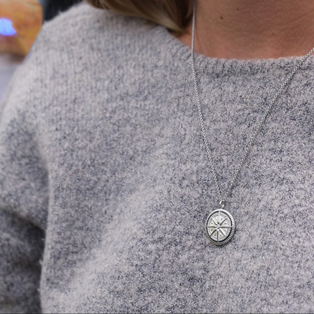 ENGELSRUFER SILVER CZ WIND ROSE NECKLACE - MODEL VIEW