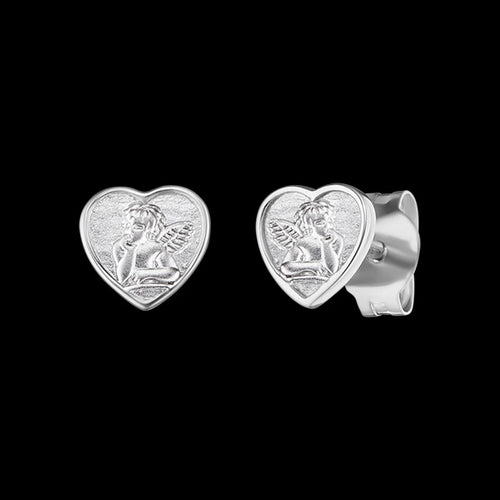 HERZENGEL CHILDREN'S SILVER ANGEL HEART STUD EARRINGS