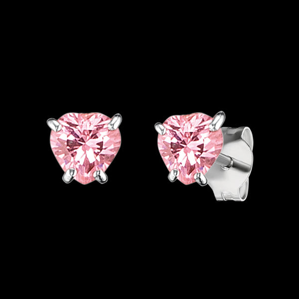 HERZENGEL CHILDREN'S SILVER HEART PINK CZ STUD EARRINGS