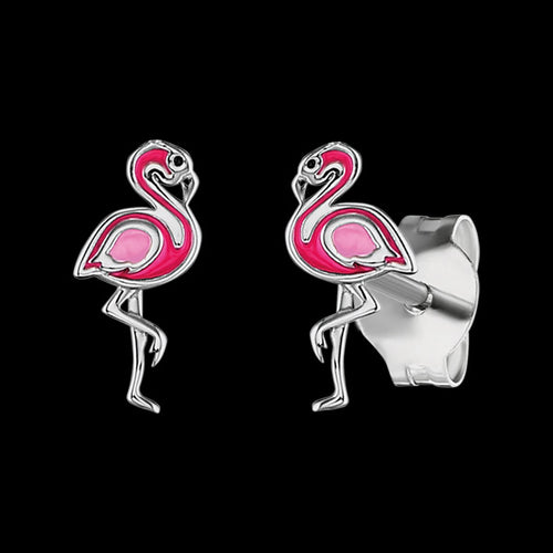 HERZENGEL CHILDREN'S SILVER FLAMINGO ENAMEL EARRINGS