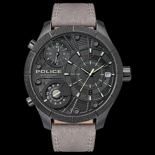 POLICE BUSHMASTER GUNMETAL GREY LEATHER MEN'S WATCH | AUSTRALIA