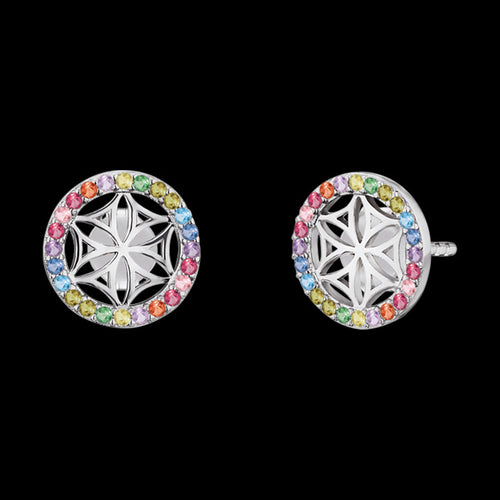 ENGELSRUFER SILVER FLOWER OF LIFE RAINBOW CZ EARRINGS