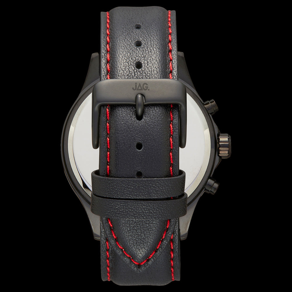 JAG MEN'S BLAKE RED DIAL BLACK LEATHER WATCH - BACK VIEW