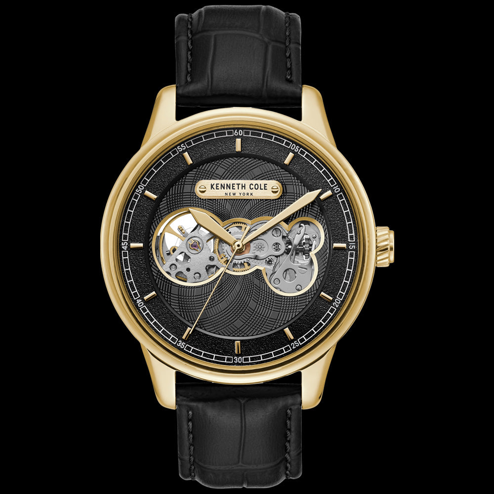 KENNETH COLE GOLD & BLACK SKELETON AUTOMATIC CUTOUT MEN'S WATCH