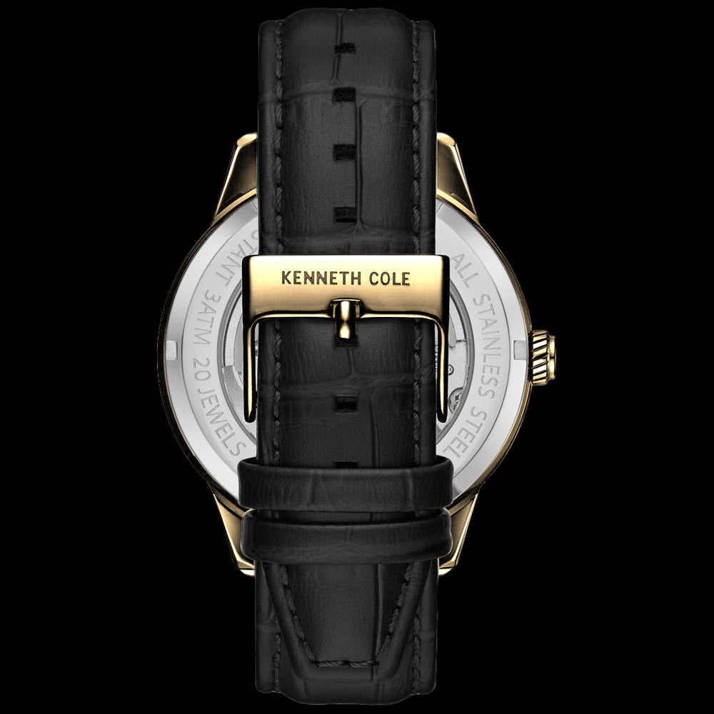 KENNETH COLE GOLD & BLACK SKELETON AUTOMATIC CUTOUT MEN'S WATCH - BACK VIEW