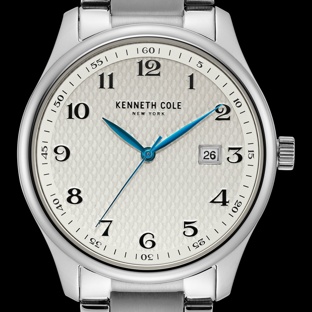 KENNETH COLE WHITE DIAL CLASSIC MEN'S LINK WATCH - DIAL CLOSE-UP