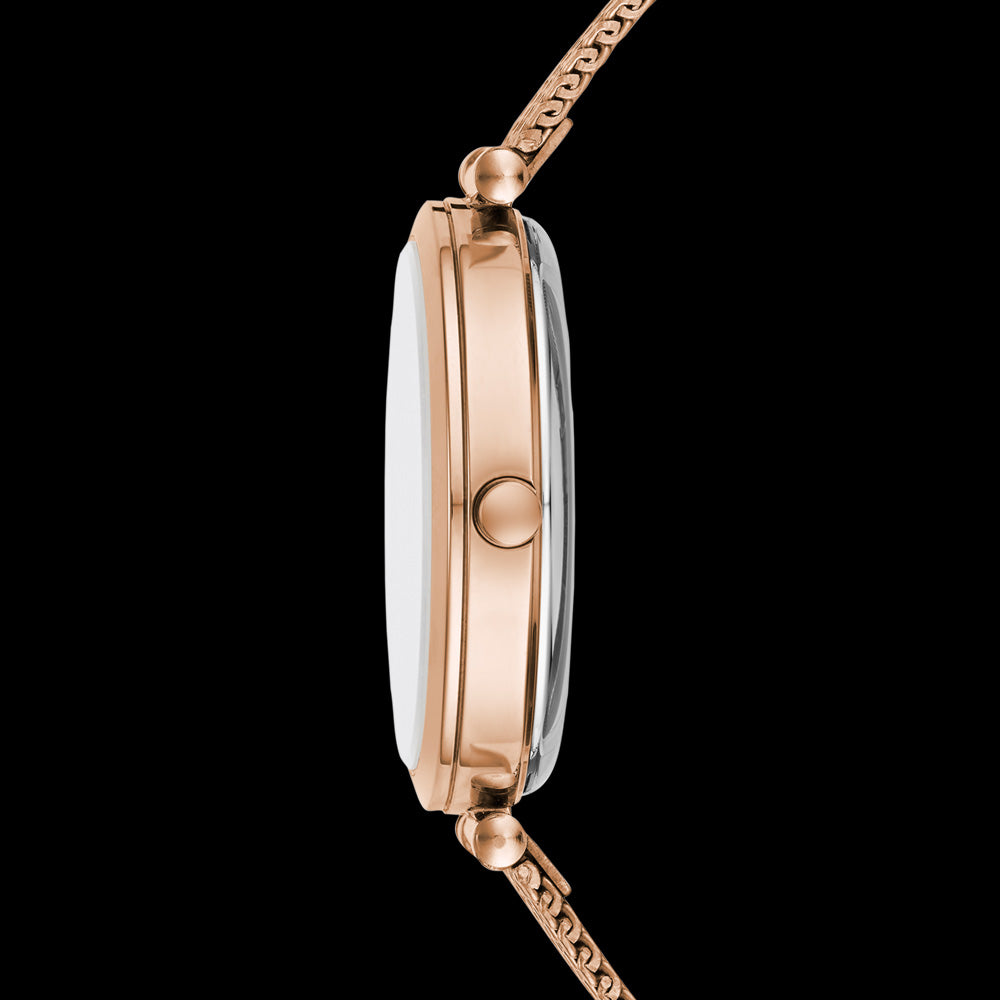 KENNETH COLE ROSE GOLD TRANSPARENCY LADIES MESH WATCH - SIDE VIEW