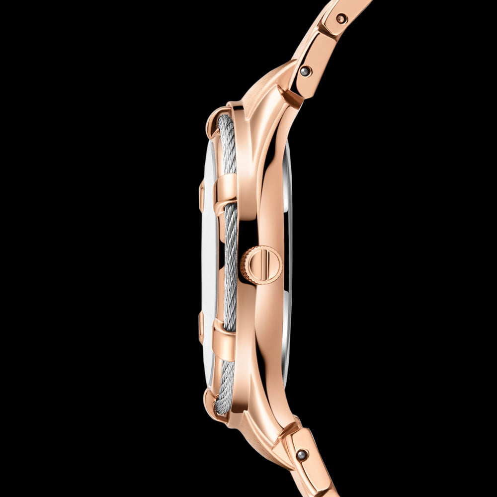 KENNETH COLE ROSE GOLD MOTHER OF PEARL GEM HALO CLASSIC LADIES WATCH - SIDE VIEW
