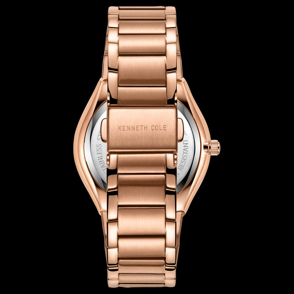 KENNETH COLE ROSE GOLD MOTHER OF PEARL GEM HALO CLASSIC LADIES WATCH - BACK VIEW