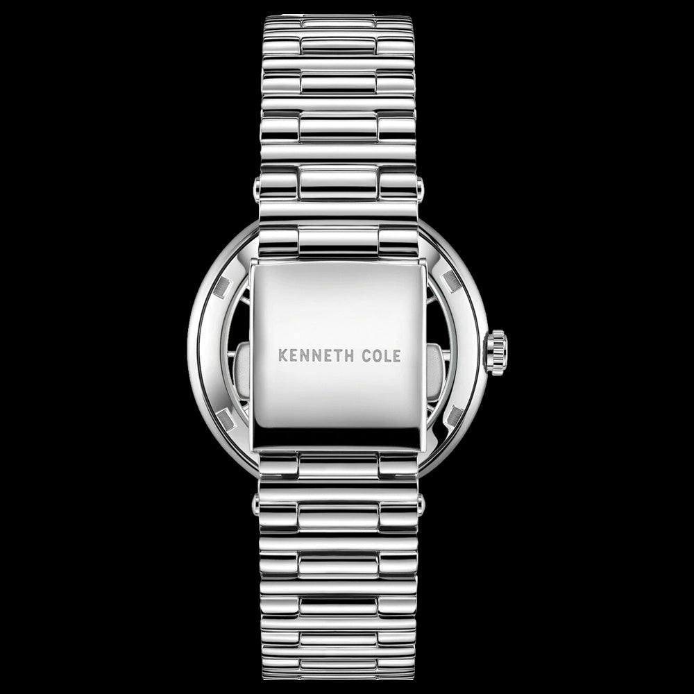 KENNETH COLE SILVER GEM HALO TRANSPARENCY LADIES LINK WATCH - BACK VIEW