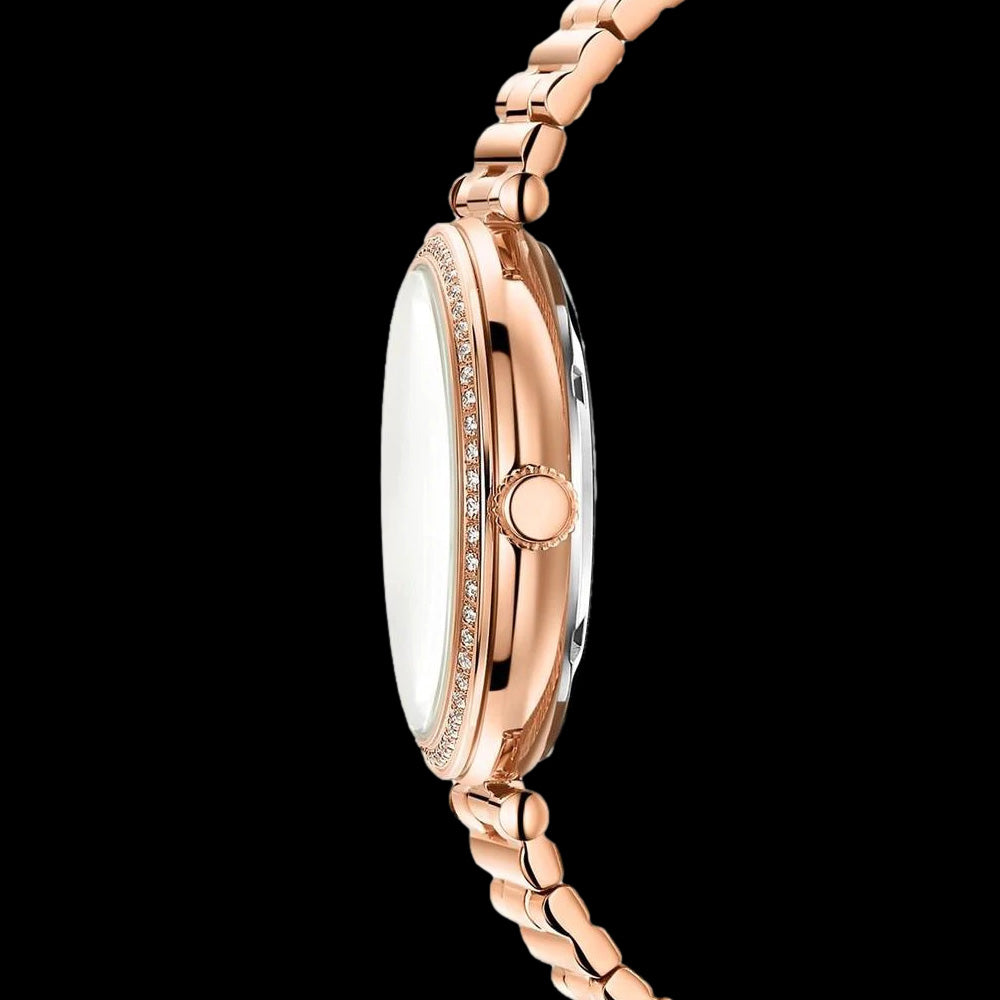 KENNETH COLE ROSE GOLD GEM HALO TRANSPARENCY LADIES LINK WATCH - SIDE VIEW