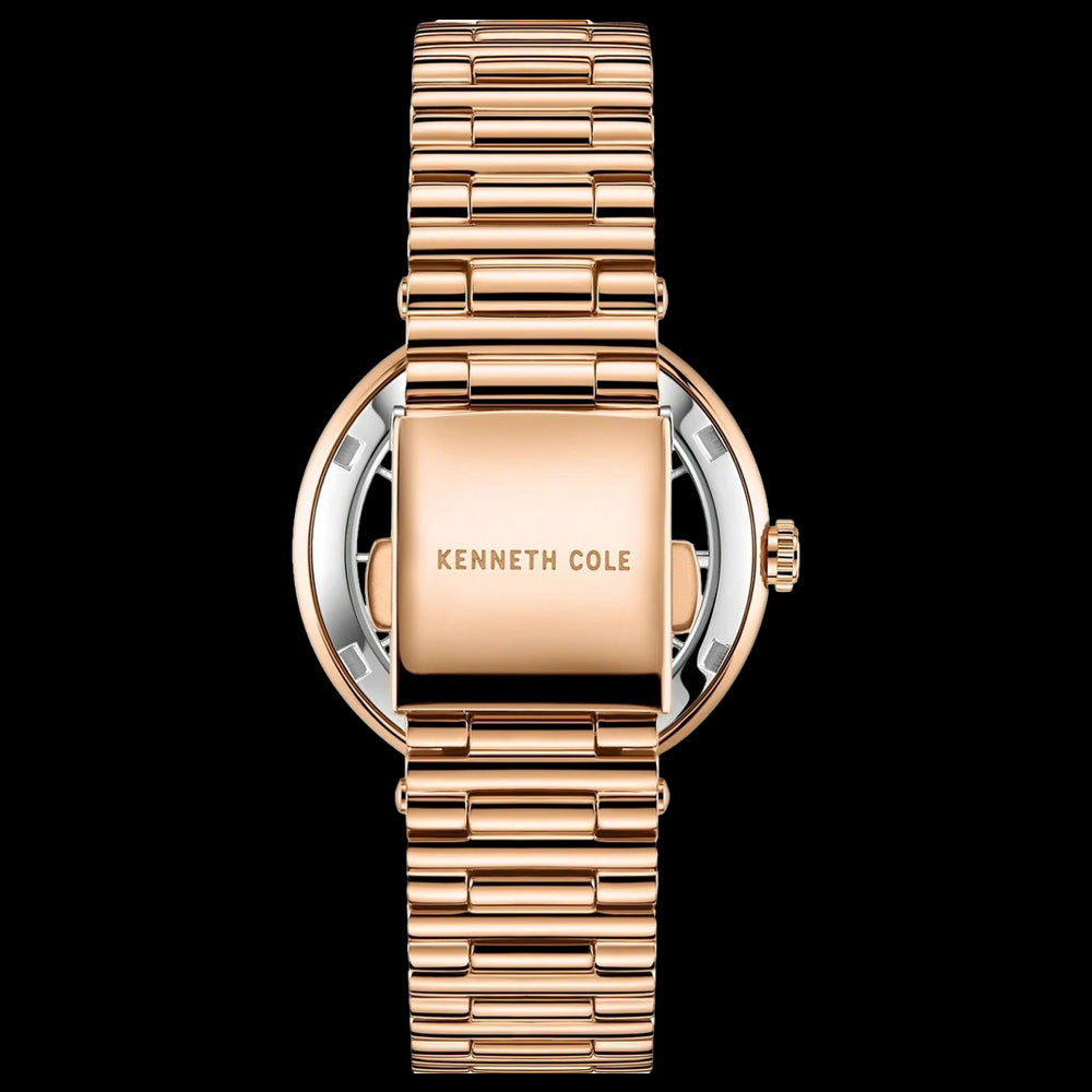 KENNETH COLE ROSE GOLD GEM HALO TRANSPARENCY LADIES LINK WATCH - BACK VIEW