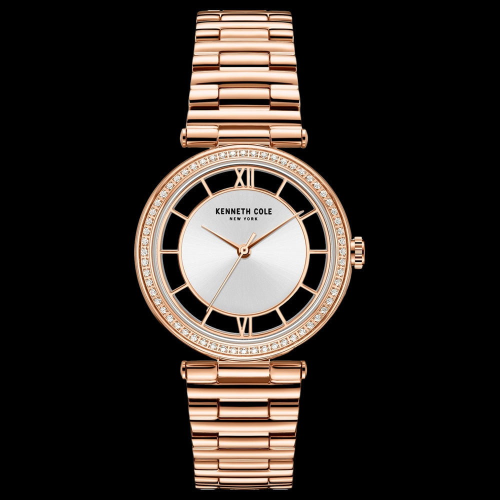 KENNETH COLE ROSE GOLD GEM HALO TRANSPARENCY LADIES LINK WATCH