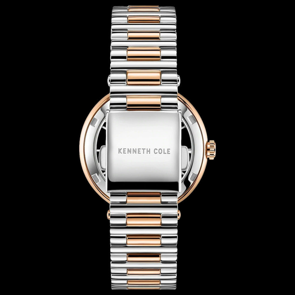 KENNETH COLE TWO TONE GEM HALO TRANSPARENCY LADIES LINK WATCH - BACK VIEW
