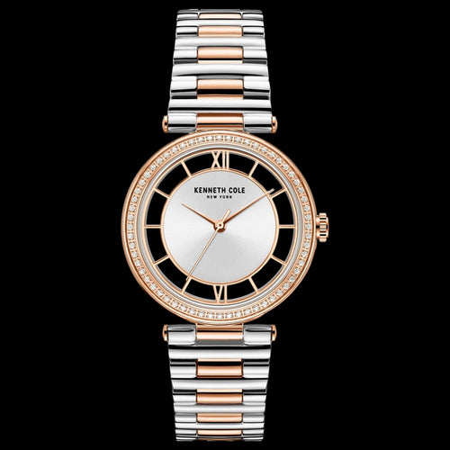 KENNETH COLE TWO TONE GEM HALO TRANSPARENCY LADIES LINK WATCH