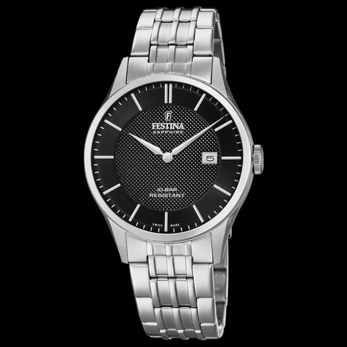 FESTINA MEN'S SWISS SAPPHIRE BLACK DIAL LINK WATCH