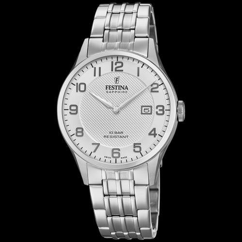 FESTINA MEN'S SWISS SAPPHIRE WHITE DIAL LINK WATCH