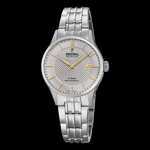 FESTINA LADIES SWISS SAPPHIRE SILVER GOLD DIAL LINK WATCH