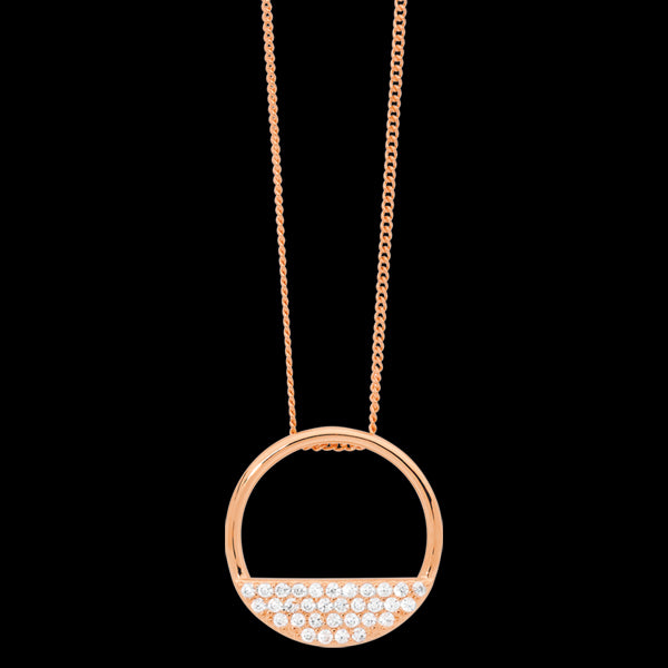 ELLANI STERLING SILVER ROSE GOLD 28MM OPEN CIRCLE 4-ROW CZ NECKLACE