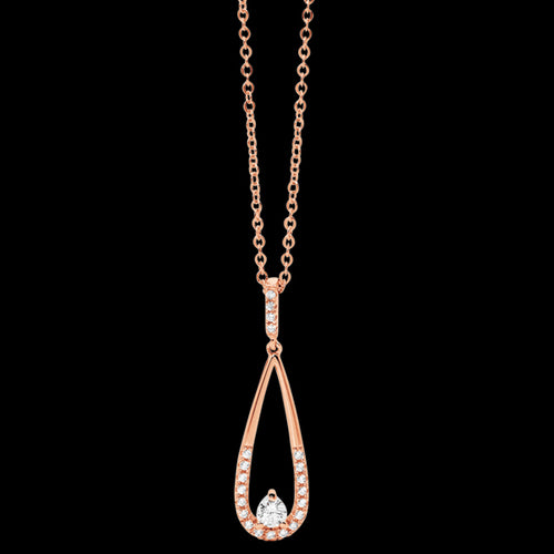 ELLANI STERLING SILVER ROSE GOLD SOLITAIRE OVAL CZ LONG DROP NECKLACE