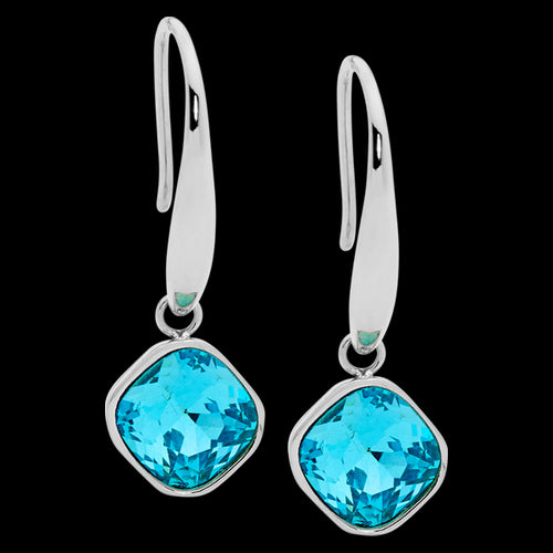 ELLANI STAINLESS STEEL AQUA GLASS SQUARE DROP EARRINGS