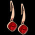 ELLANI STAINLESS STEEL ROSE GOLD RUBY RED GLASS SQUARE DROP EARRINGS