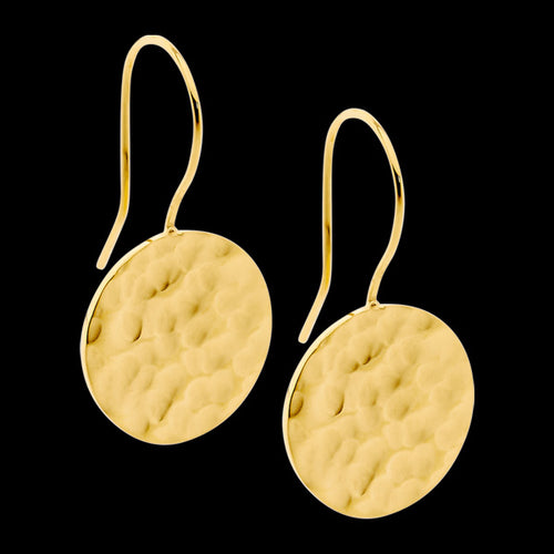 ELLANI STAINLESS STEEL GOLD HAMMERED CIRCLE DROP EARRINGS