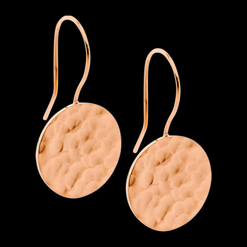 ELLANI STAINLESS STEEL ROSE GOLD HAMMERED CIRCLE DROP EARRINGS