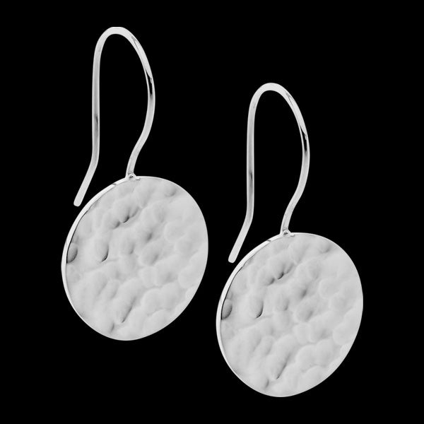 ELLANI STAINLESS STEEL HAMMERED CIRCLE DROP EARRINGS