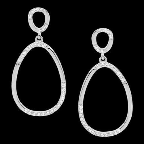 ELLANI STERLING SILVER DOUBLE OVAL DROP CZ EARRINGS