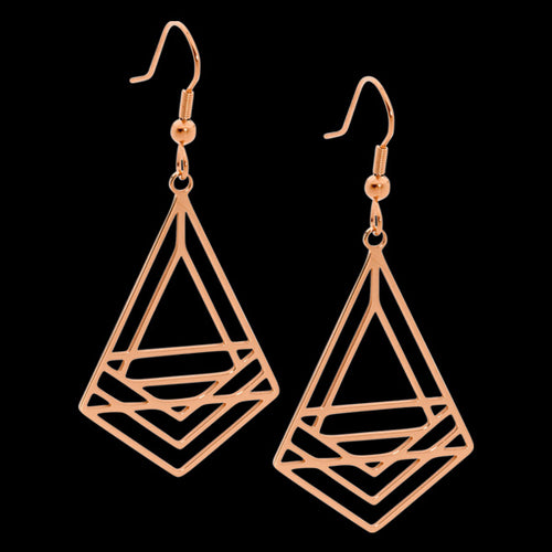 ELLANI STAINLESS STEEL ROSE GOLD ABSTRACT TRIANGLE DROP EARRINGS