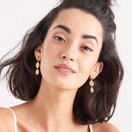 ANIA HAIE GOLD DIGGER AXUM MINI HOOP DROP EARRINGS - MODEL VIEW