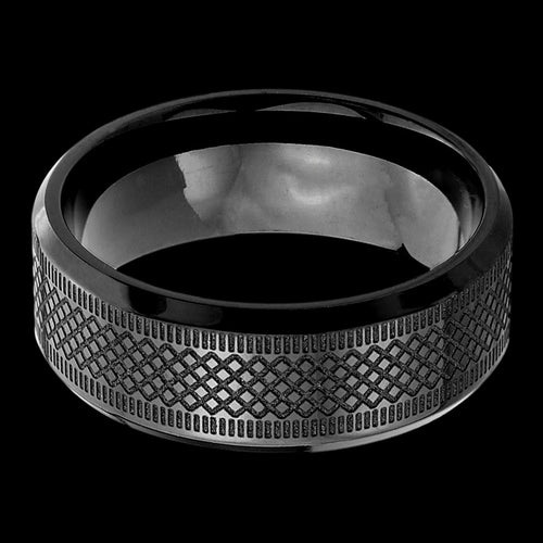 STAINLESS STEEL MEN'S 8MM CELTIC WEAVE BLACK IP RING - TOP VIEW