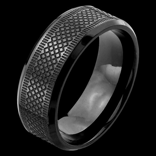 STAINLESS STEEL MEN'S 8MM CELTIC WEAVE BLACK IP RING